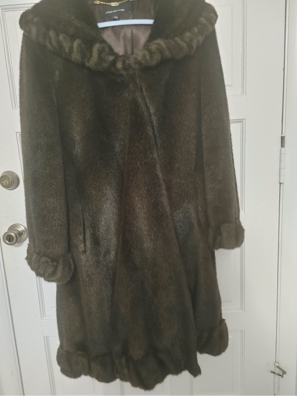 Jones New York Brown Fur Hooded Trench Coat